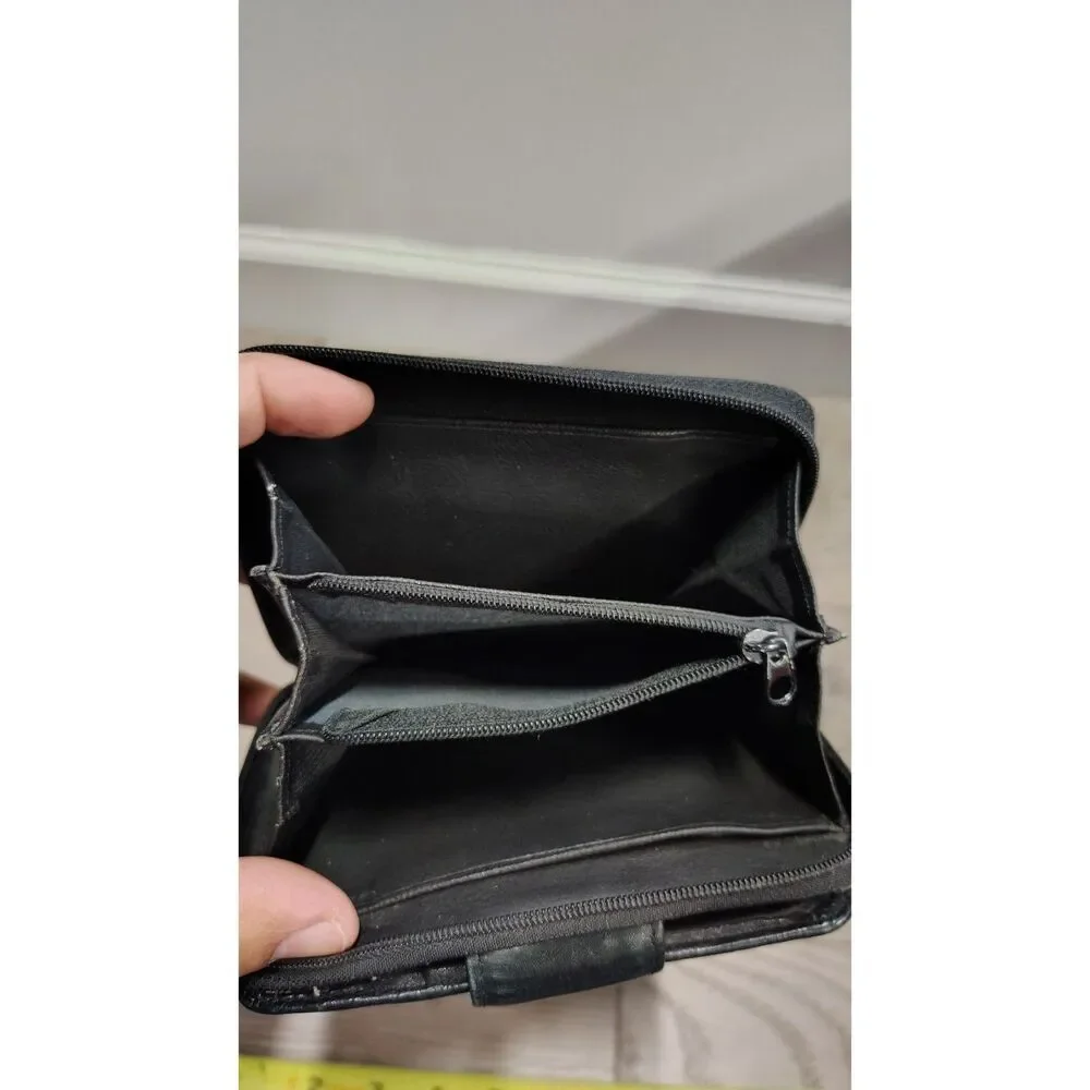 Rolfs Black Leather tri fold‎ multi compartment wallet